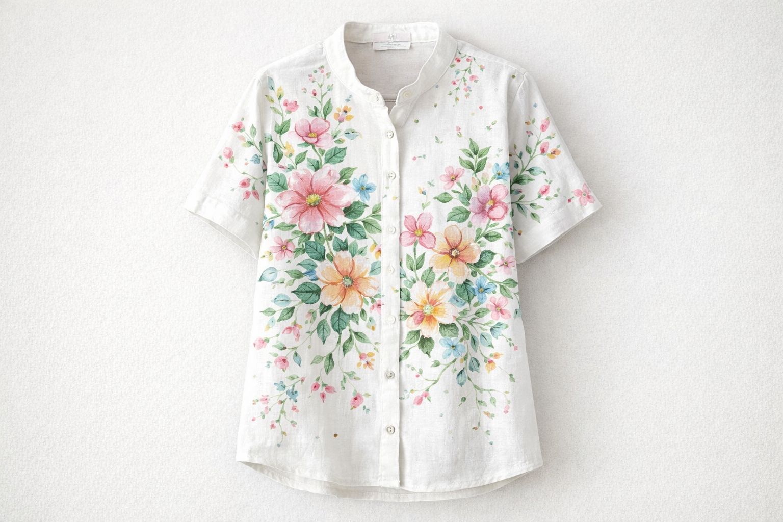 Handmade Floral Painted Cotton Shirt